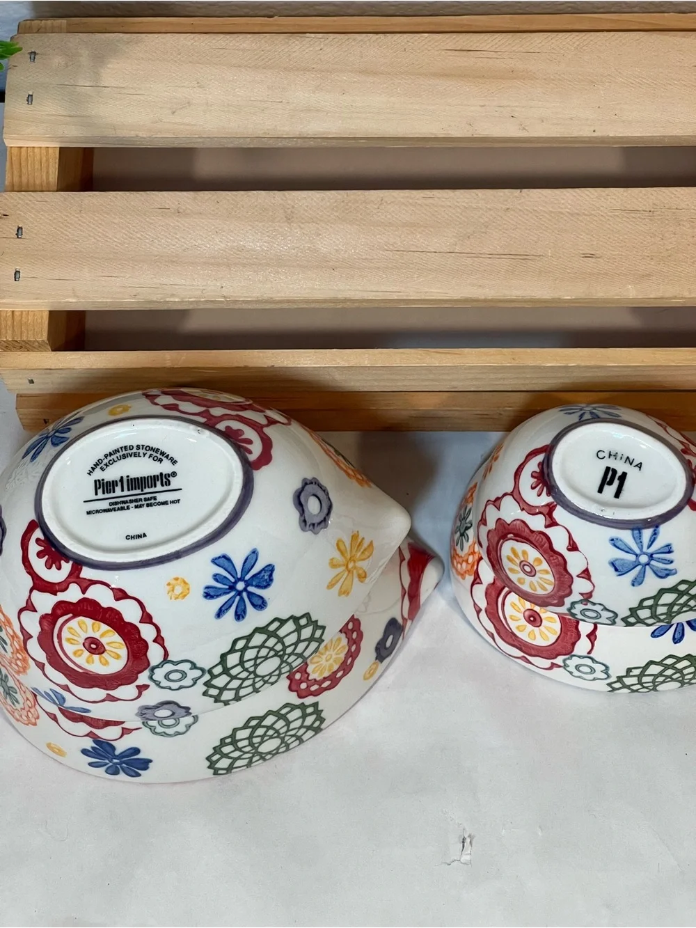 P1 Pier 1 EUC 4-Piece Multicolor Floral Ceramic Nesting Measuring Cups | Boho